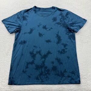 Lululemon Men Tie Dye Crew Neck Short Sleeve T Shirt Blue Black Athleisure XL